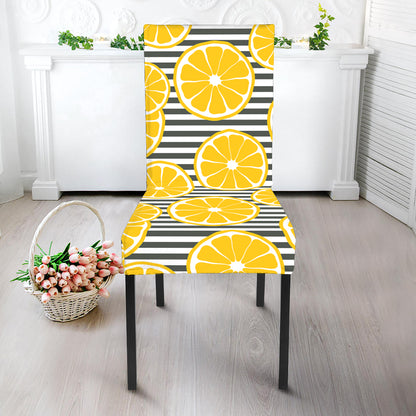 Lemon Striped Pattern Print Dining Chair Slipcover
