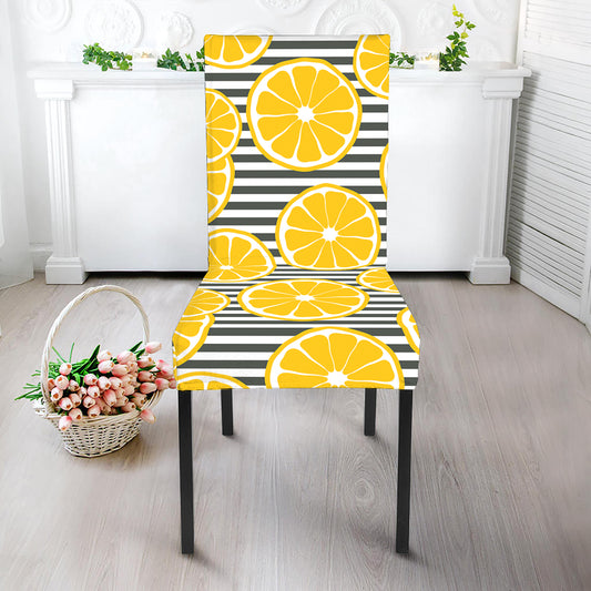 Lemon Striped Pattern Print Dining Chair Slipcover