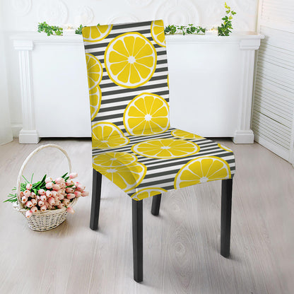 Lemon Striped Pattern Print Dining Chair Slipcover
