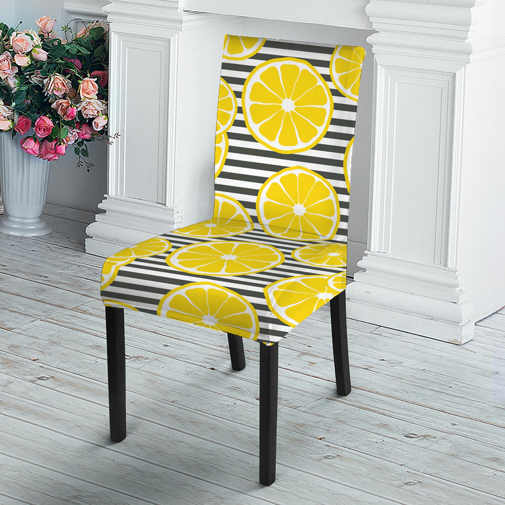 Lemon Striped Pattern Print Dining Chair Slipcover