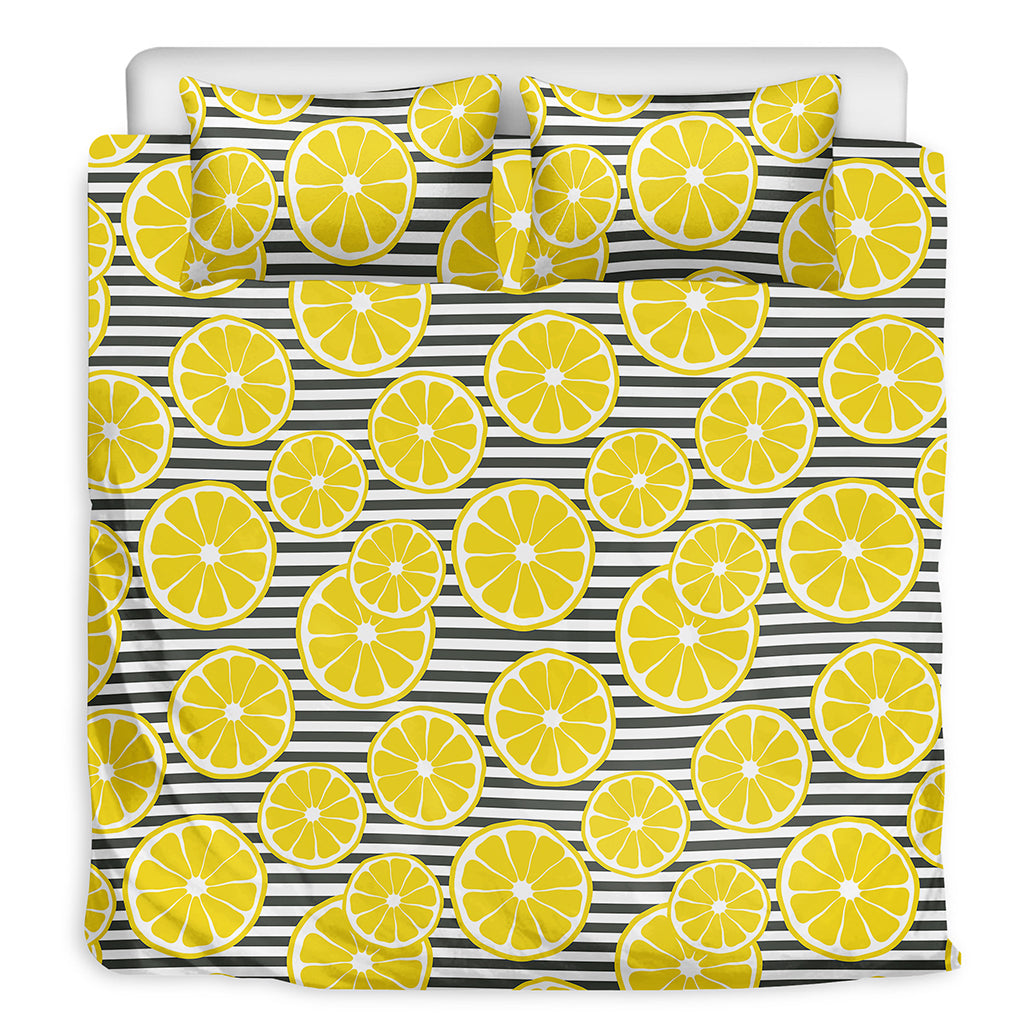 Lemon Striped Pattern Print Duvet Cover Bedding Set