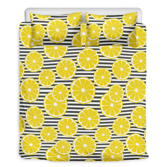 Lemon Striped Pattern Print Duvet Cover Bedding Set