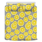 Lemon Striped Pattern Print Duvet Cover Bedding Set