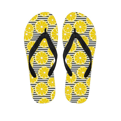 Lemon Striped Pattern Print Flip Flops