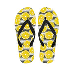 Lemon Striped Pattern Print Flip Flops