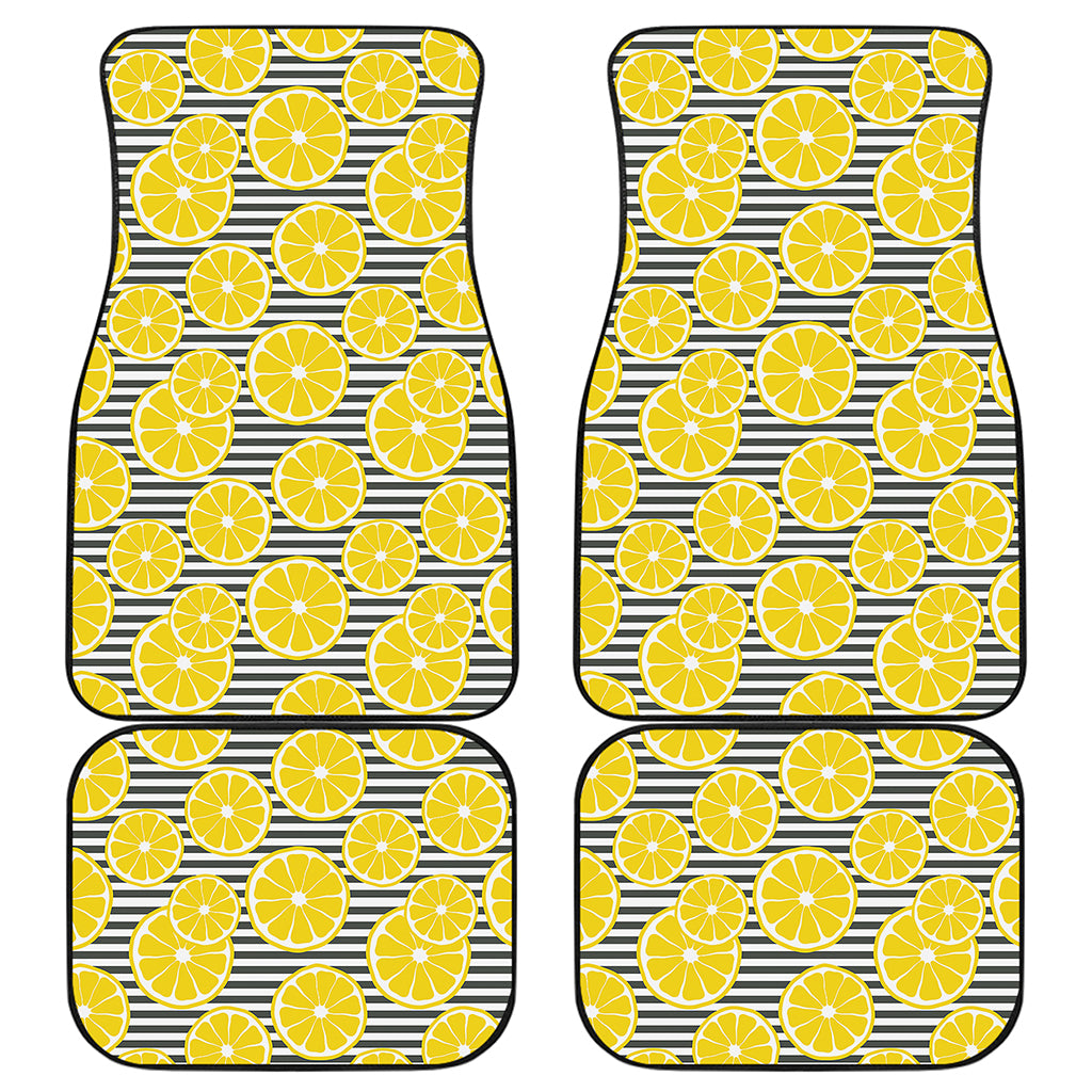 Lemon Striped Pattern Print Front and Back Car Floor Mats