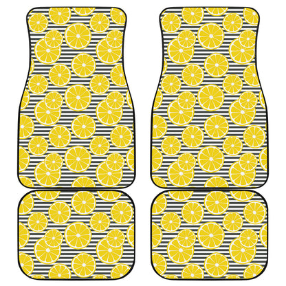 Lemon Striped Pattern Print Front and Back Car Floor Mats