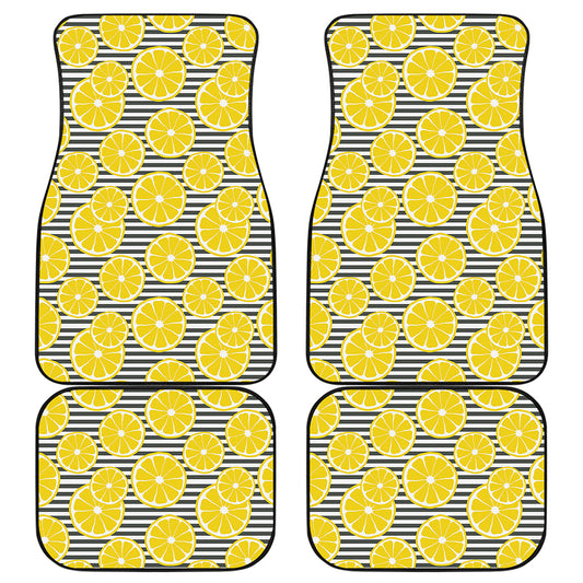 Lemon Striped Pattern Print Front and Back Car Floor Mats