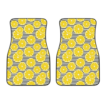 Lemon Striped Pattern Print Front Car Floor Mats