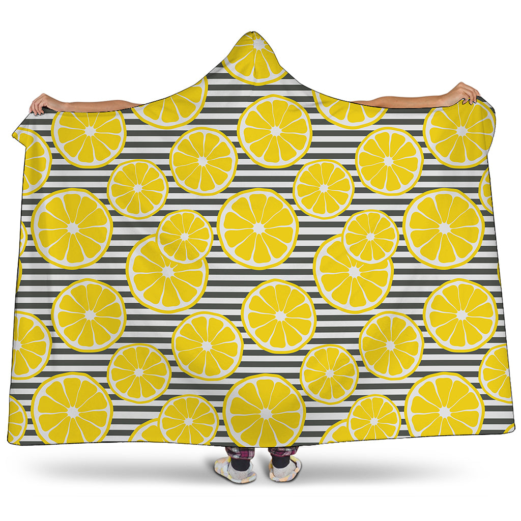Lemon Striped Pattern Print Hooded Blanket