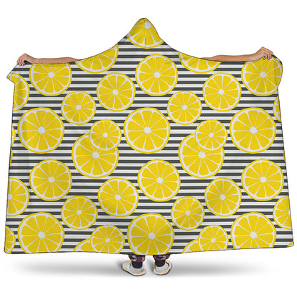 Lemon Striped Pattern Print Hooded Blanket
