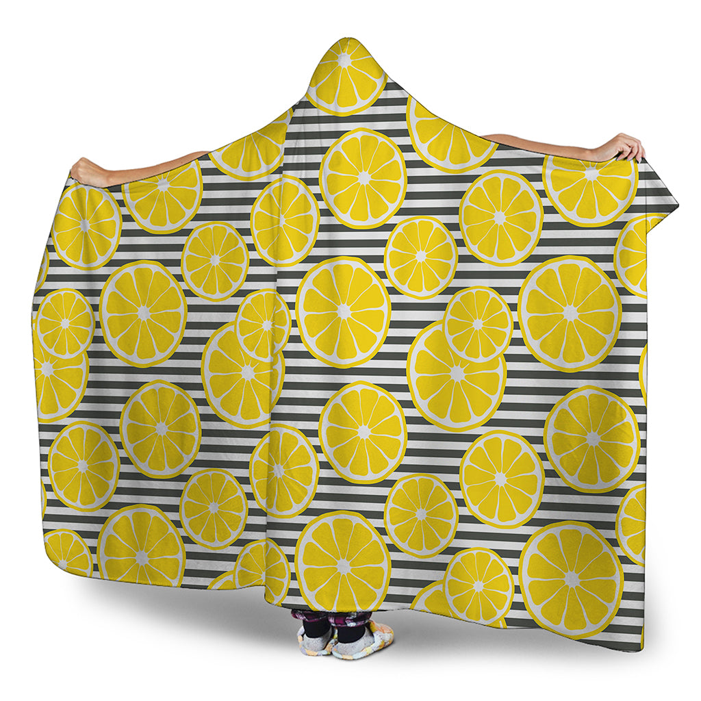 Lemon Striped Pattern Print Hooded Blanket