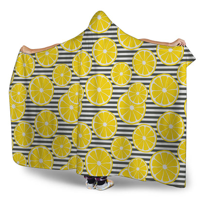 Lemon Striped Pattern Print Hooded Blanket