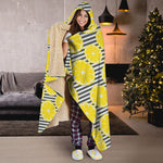 Lemon Striped Pattern Print Hooded Blanket