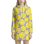 Lemon Striped Pattern Print Hoodie Dress