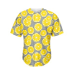 Lemon Striped Pattern Print Men's Baseball Jersey