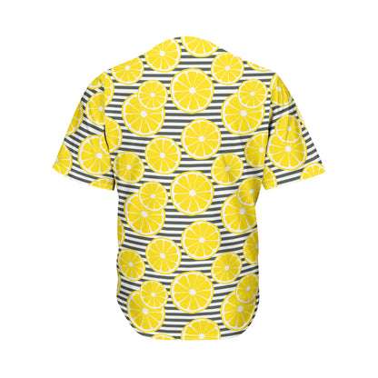Lemon Striped Pattern Print Men's Baseball Jersey