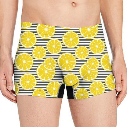 Lemon Striped Pattern Print Men's Boxer Briefs