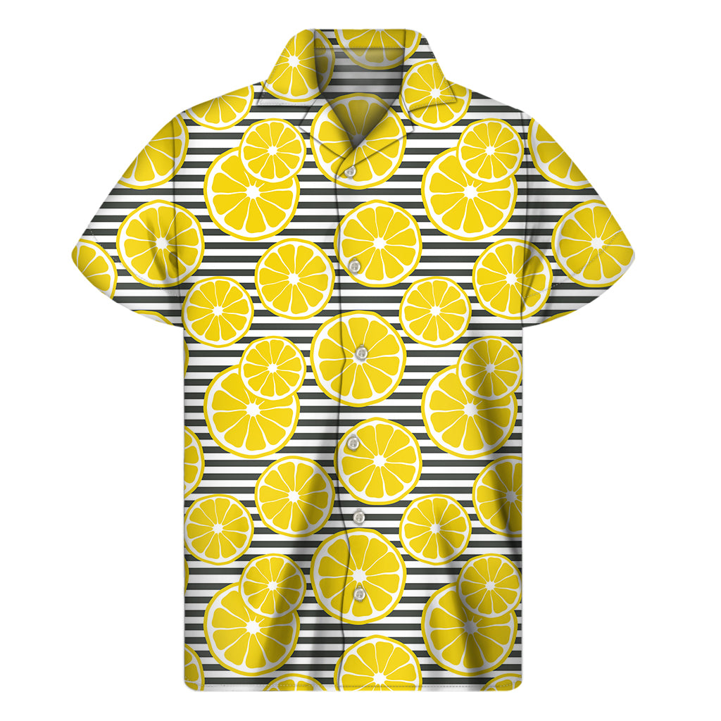 Lemon Striped Pattern Print Men's Short Sleeve Shirt