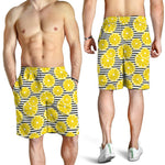Lemon Striped Pattern Print Men's Shorts
