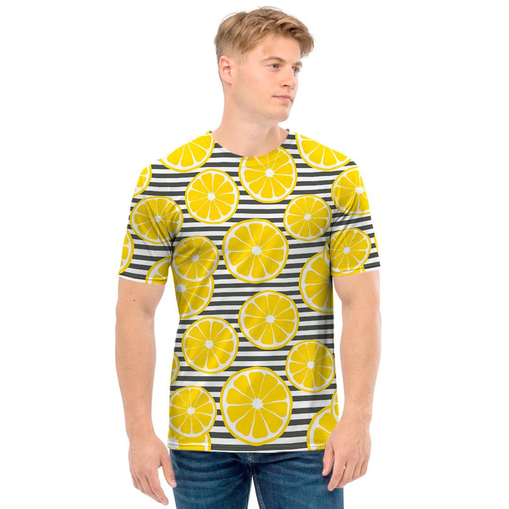 Lemon Striped Pattern Print Men's T-Shirt