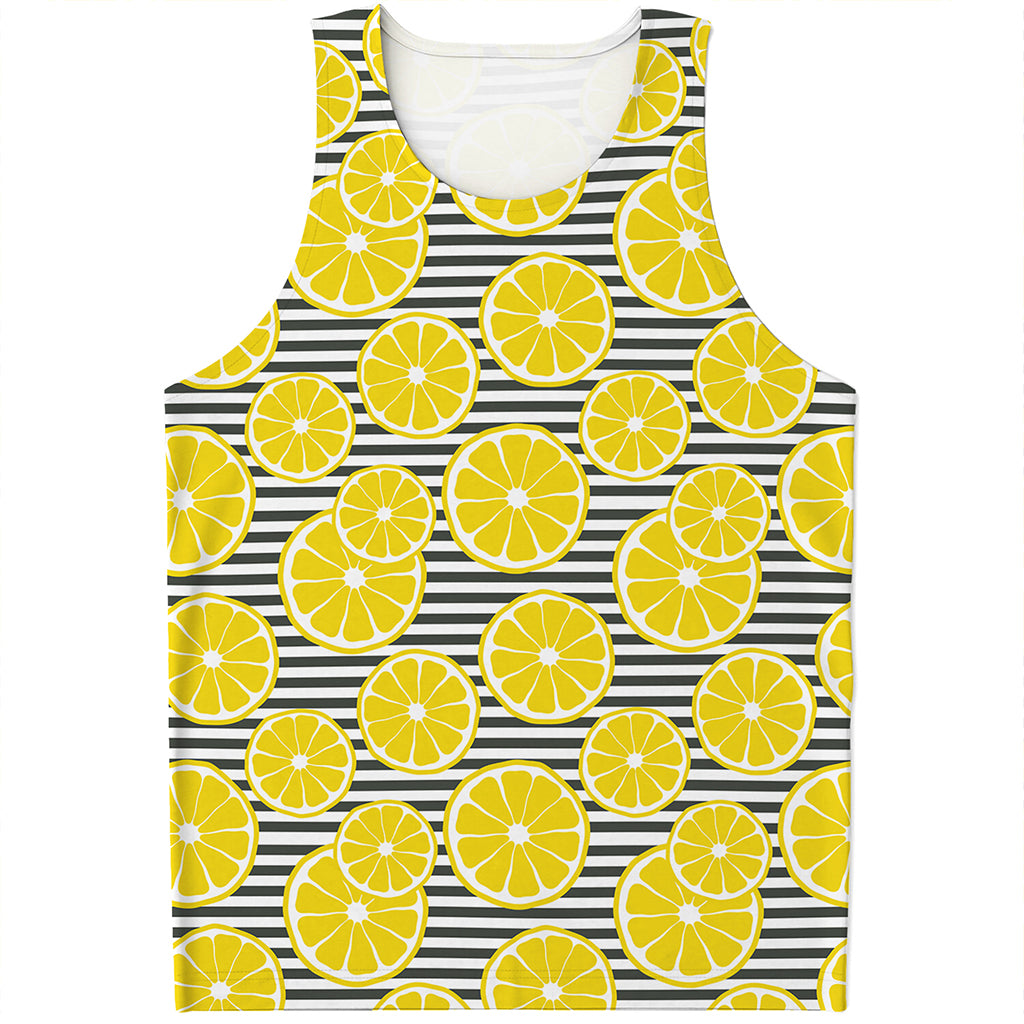 Lemon Striped Pattern Print Men's Tank Top