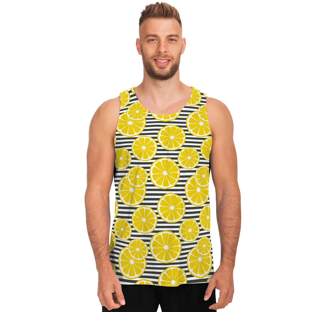 Lemon Striped Pattern Print Men's Tank Top