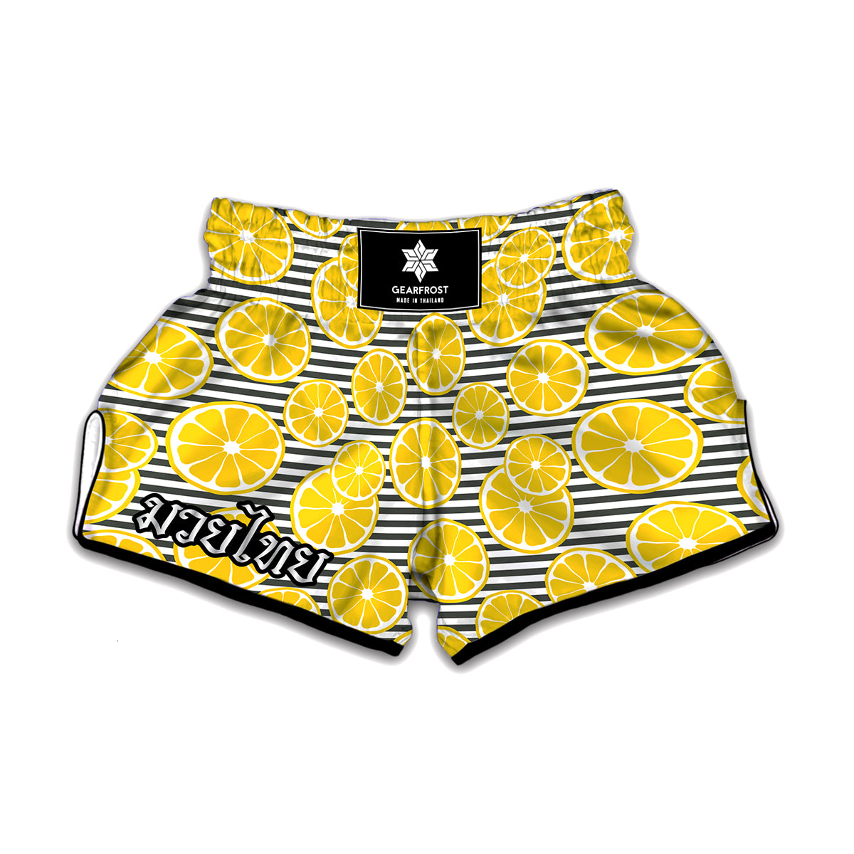 Lemon Striped Pattern Print Muay Thai Boxing Shorts
