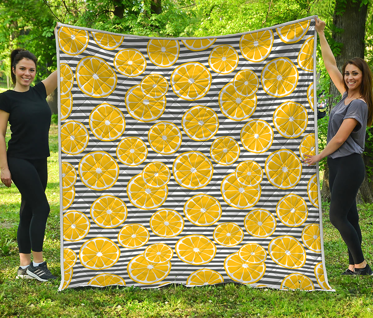 Lemon Striped Pattern Print Quilt