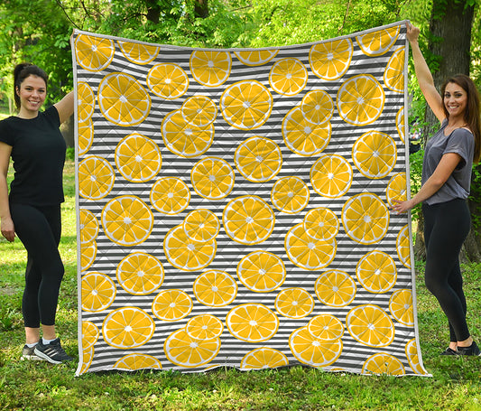 Lemon Striped Pattern Print Quilt