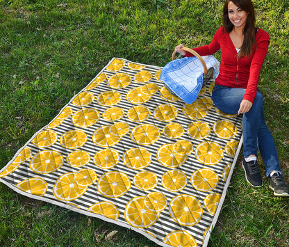 Lemon Striped Pattern Print Quilt