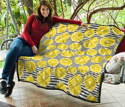 Lemon Striped Pattern Print Quilt