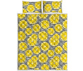 Lemon Striped Pattern Print Quilt Bed Set