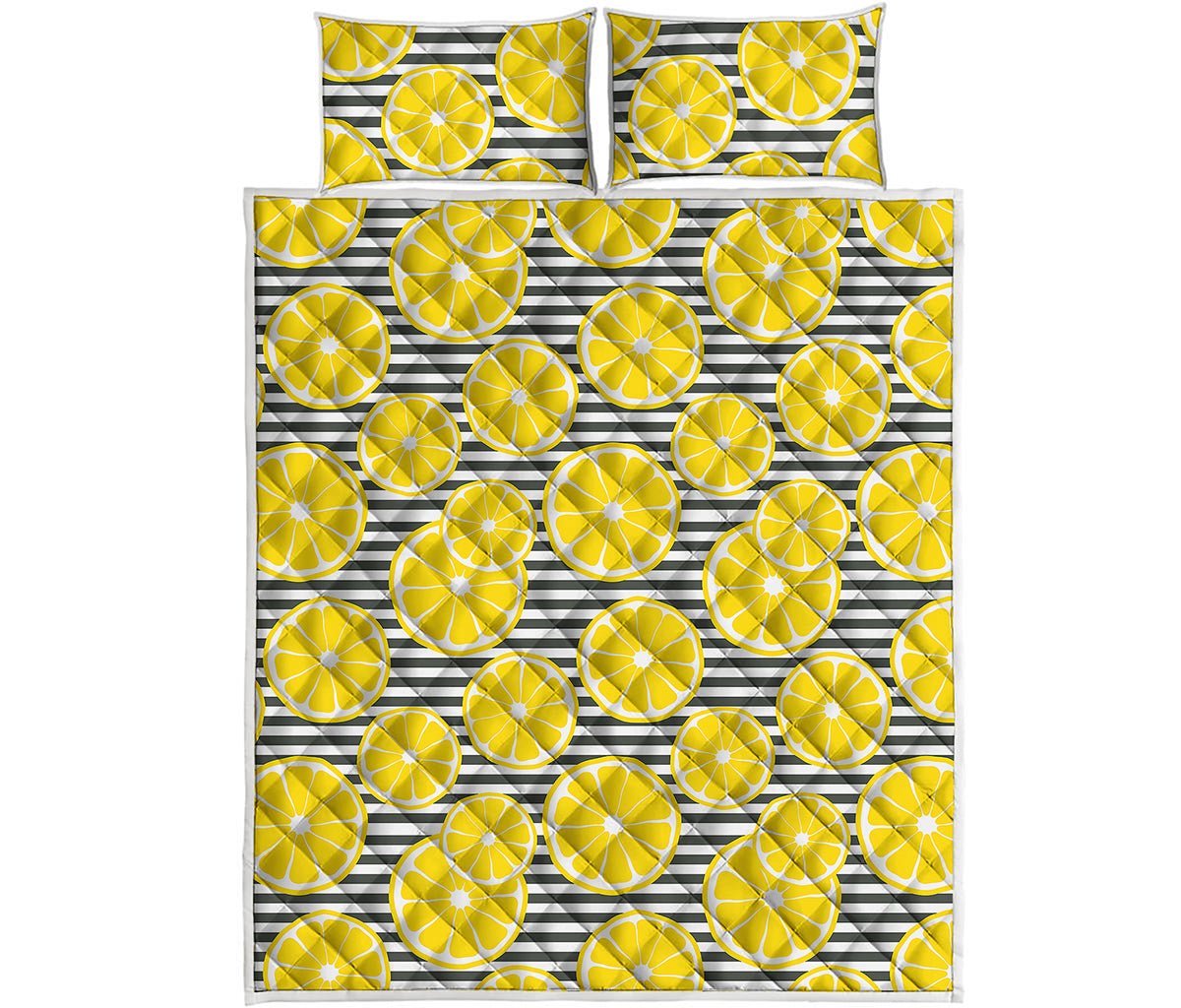 Lemon Striped Pattern Print Quilt Bed Set