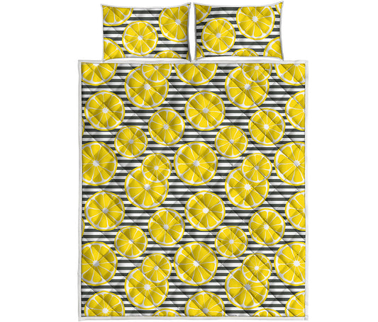 Lemon Striped Pattern Print Quilt Bed Set