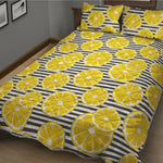 Lemon Striped Pattern Print Quilt Bed Set