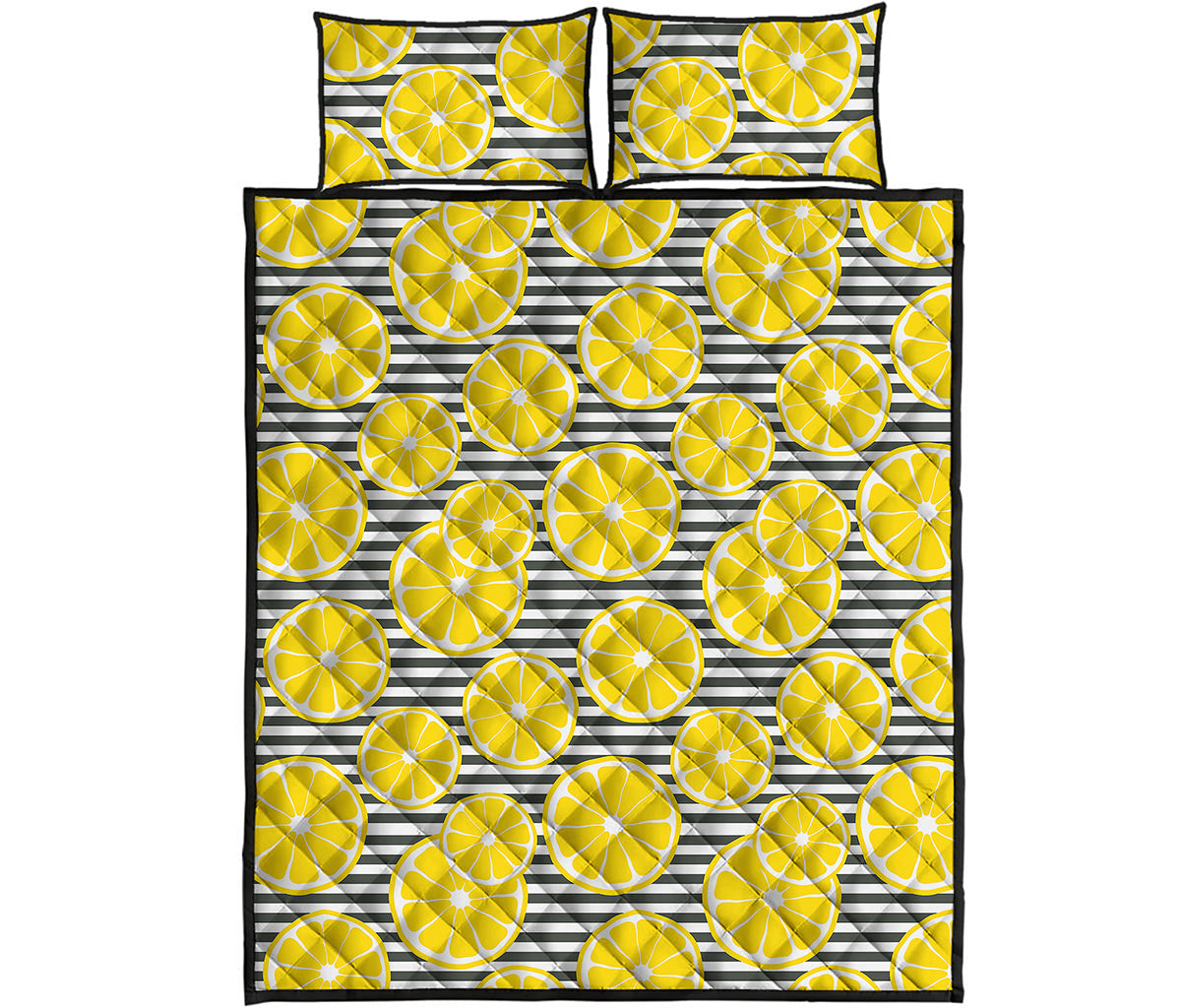 Lemon Striped Pattern Print Quilt Bed Set