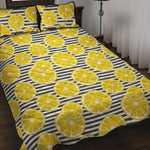 Lemon Striped Pattern Print Quilt Bed Set