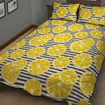 Lemon Striped Pattern Print Quilt Bed Set