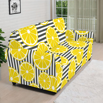 Lemon Striped Pattern Print Sofa Cover