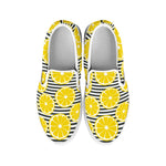Lemon Striped Pattern Print White Slip On Shoes