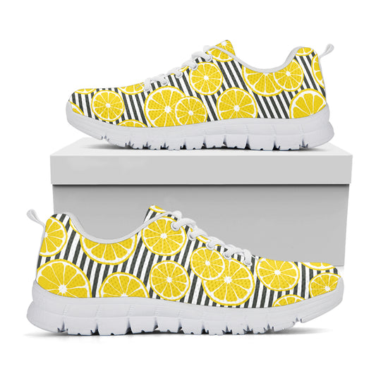 Lemon Striped Pattern Print White Sneakers