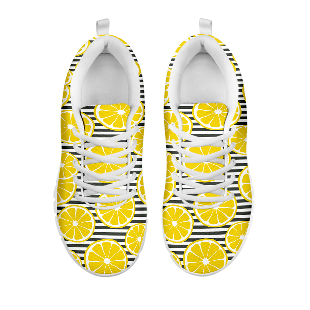 Lemon Striped Pattern Print White Sneakers