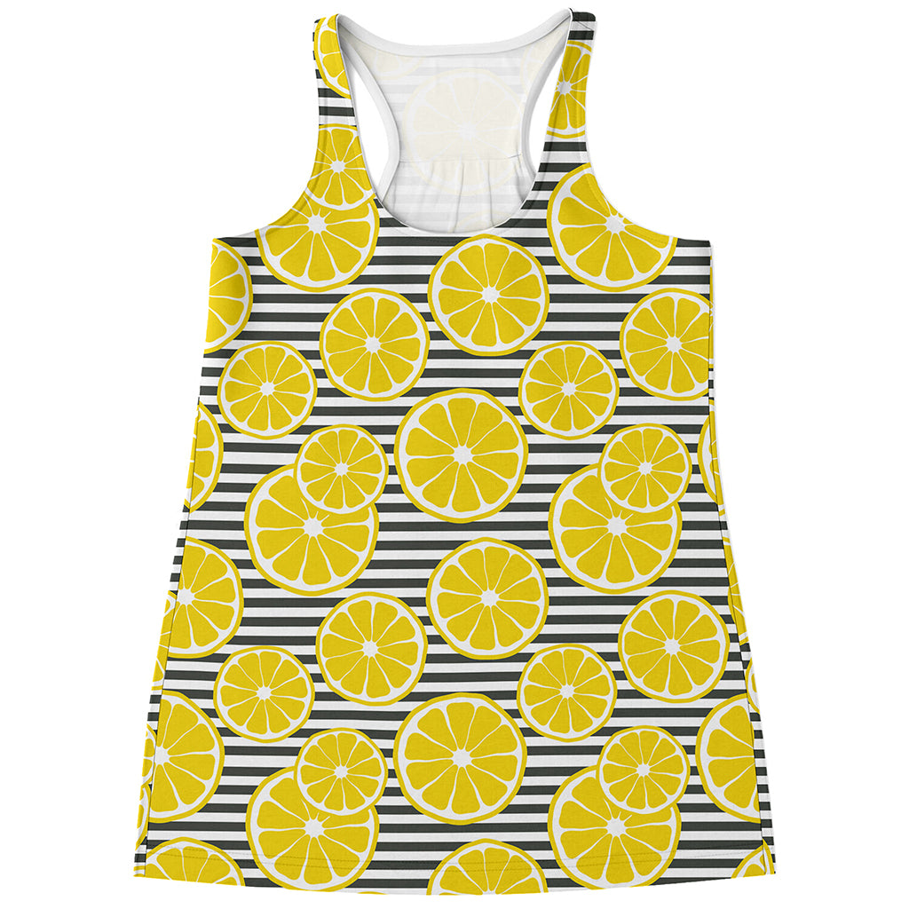 Lemon Striped Pattern Print Women's Racerback Tank Top