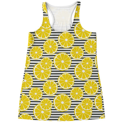 Lemon Striped Pattern Print Women's Racerback Tank Top