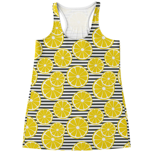 Lemon Striped Pattern Print Women's Racerback Tank Top