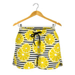 Lemon Striped Pattern Print Women's Shorts