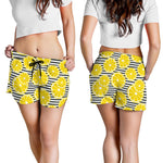 Lemon Striped Pattern Print Women's Shorts