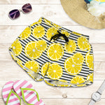 Lemon Striped Pattern Print Women's Shorts