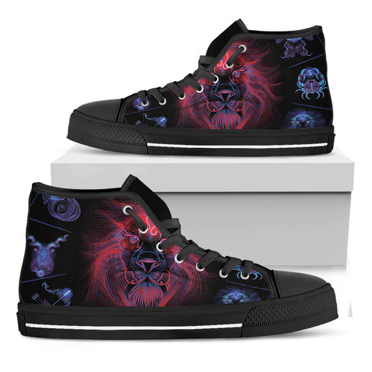 Leo And Astrological Signs Print Black High Top Shoes